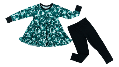 Graffiti Football Peplum Set : GREEN AND WHITE/SILVER